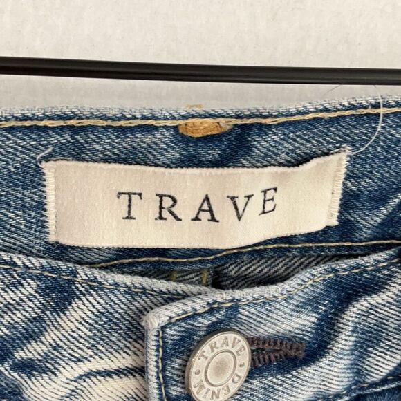 Trave Blue Denim Distressed Constance Cropped Jeans Eve of Destruction Size 29 - Picture 2 of 12